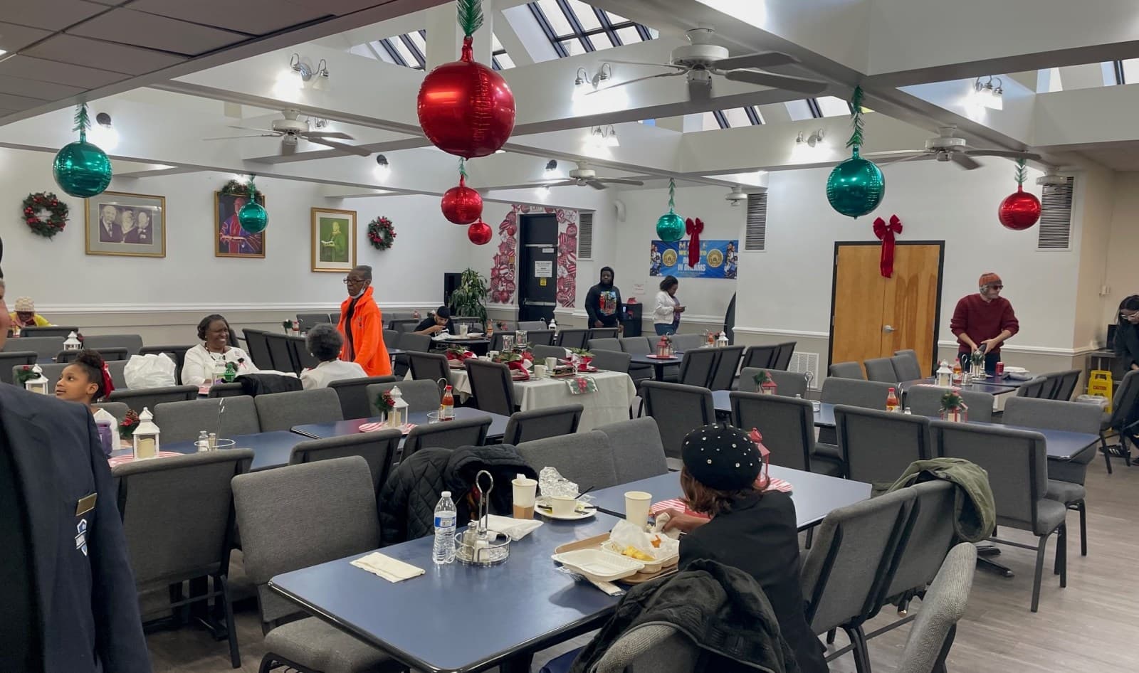 The dining room of Saint's Paradise Cafeteria in the basement of the United House of Prayer church